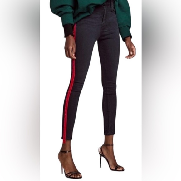 Zara Denim - Zara Skinny Jeans in Black with Red velvet stripe